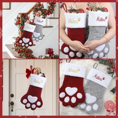Personalized Dog Christmas Stockings - Custom Embroidered Pet Name & Paw Shape Stocking for Puppy,3 Pack 15.35” Large Knit Monogram Xmas Stockings for Fireplace Holiday Decor Gift - Image 6