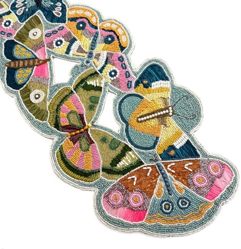 Enliven Handmade Table Runner, Floral Butterfly Beaded Runner, Multicolor, 13x36inch by Enliven