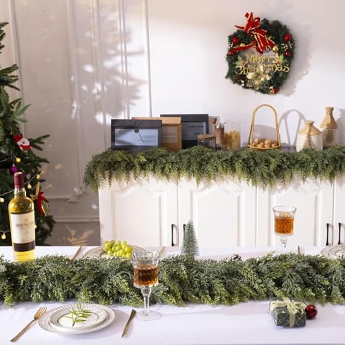 16 Ft Christmas Cedar Garland, Realistic Faux Pine Garlands, Green Artificial Greenery Garland for Winter Home, Mantle, Fireplace, Indoor, Outdoor Christmas Decorations (1Pcs) - Image 6