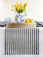 Solino Home 100% Linen Table Runner, 14 x 156 in, Black and White Striped by SolinoHome