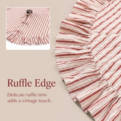 Thenshop 48 Inch Christmas Tree Skirt, Ruffle Quilted Stripe Tree Skirt - Image 3