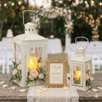 TRIROCKS Set of 2 Decorative Candle Lantern 12'' & 8'' High Metal Candle Holder Hanging Lantern Perfect for Home Decor Patio Living Room Parties Events Tabletop Indoors Outdoors (White) - Image 3