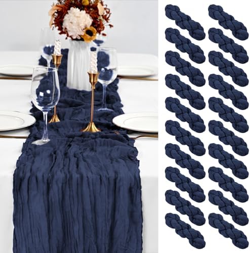 20 Pack Navy Blue Table Runners 10Ft Cheesecloth Table Runner Boho Gauze Cheese Cloth Table Runner Romantic Long Sheer Fabric Table Runners for Wedding Party Bridal Shower by YMHPRIDE