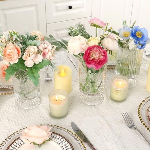 Fixwal Vases for Flowers Set of 3 Vintage Glass Vase for Centerpieces, Embossed Base Vases for Wedding Decoration (H:7" D:4"), Ribbed Glass Containers for Organization for Home Decor (Pack of 3) - Image 6