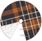 Christmas Tree Skirt 48 Inch, Navy Blue and Orange Plaid - Image 4