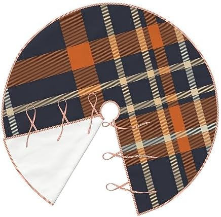 Christmas Tree Skirt 48 Inch, Navy Blue and Orange Plaid - Image 4