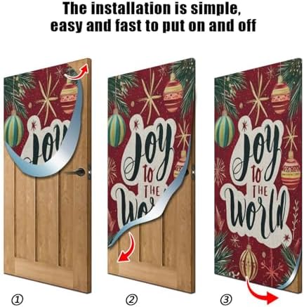 Pfrewn Christmas Decorations Door Cover Holly Ball Ornament Joy to The World Front Door Backdrop Banner Winter Holiday Garage Door Sign for Home Indoor Outdoor Party Supplies 36x98 in - Image 2