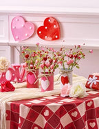 Valentines Day Centerpieces for Tables, Valentines Table Decor with 3 Printed Heart Metal Vases, Heart Artificial Flowers, 12 Pcs Valentine's Day Table Decorations Indoor for Home, Kitchen - Image 6