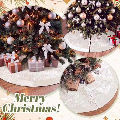 Arrowbash 48 Inch Velvet Christmas Tree Skirt Quilted Tree Skirt, Cream - Image 6