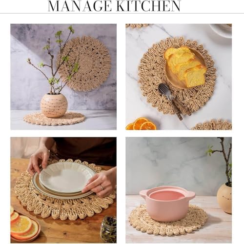 11.8" Set of 6 Round Woven Corn Husk Placemats by Laquedecraft - Image 2