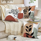 Abstract Boho Throw Pillow Covers 24"x24" Set of 4, Bohemian Minimalist Art Aesthetic Plant Leaves Sunset Geometry Pillowcase for Sofa Chair Couch Bed Living Room Office Garden Patio - Image 5