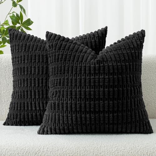 MIULEE Euro Sham Corduroy Decorative Throw Pillow Covers 24x24 Black by MIULEE