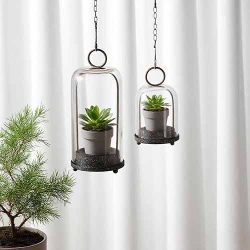 6" & 4" Wide Versatile Modern Metal Hurricane Lantern with Handmade Sturdy Glass Dome in Rustic Brown for Pillar Candle & Plants, Industrial, Farmhouse, Shabby Chic (Brown, 4"x7.5" &6.3"x11.2") - Image 5