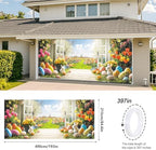 ANNA QUEEN Garden View Easter Garage Door Banner 7x16FT, Spring Flowers Easter Eggs Bunnies Garage Door Cover, Outdoor Decoration for Yard, Garage & Front Door - Image 3