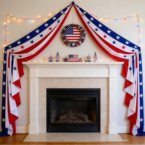 2 Pack Patriotic Bunting Banner, 4th of July Outdoor Porch Decorations 2.5 x 20 ft Red White and Blue American Flag for Memorial Day, Veterans Day, Home Yard (Independence Day-2) - Image 4