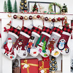 Burlap Gray Red Non-Woven Fleece Fabric Lovely Embroidery Pattern Set of 6 Christmas Stocking for Family Decorations Hanging Ornament for Xmas Holiday Party 20 inches - Image 2