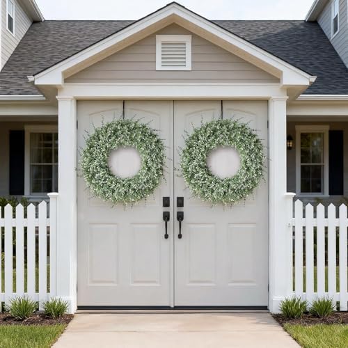 32" Large Artificial Eucalyptus Wreath for Front Door Decor (White-Green) - Image 4