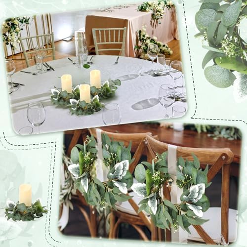 Zeyune 24 Pcs Candle Rings Bulk Artificial Eucalyptus Wreath Novel - Image 5