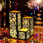VIHOSE 12 Sets Happy New Year Centerpieces for Table 2026 New Years Lanterns with Candle Black and Gold Glitter Table Decorations for 2026 Eve Party Decoration Supplies by VIHOSE