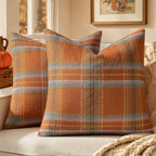 MIULEE Fall Plaid Decorative Pillow Covers Set of 2 16x16 Orange by MIULEE