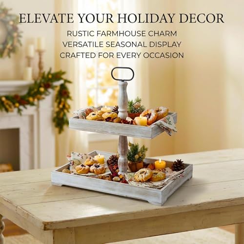 Decorative Tray - Cupcake Stand Two Tiered Tray Farmhouse Rustic 2 Tiered Serving Tray for Home and Kitchen Decor, Party, Weddings-Holiday Decoration Customizable Display Options - Image 6