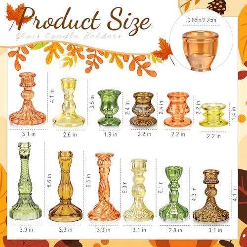 Mumufy 12 Pcs Thankgiving Glass Candle Holders Clear Amber 0.8 in - Image 2