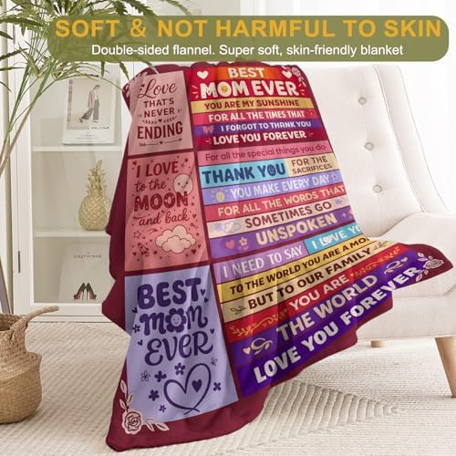Mom Birthday Best Mom Ever Throw Blanket Gifts from Daughter Son,Presents for Moms,Gift for Mother,to My Mom's Blankets Mothers Day Decoration for Women Wife, Valentines Decor, 60x80 Inch - Image 2