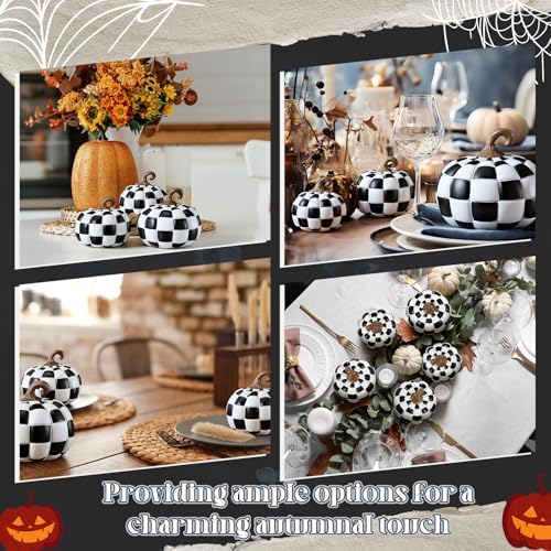 Weysat 3 Pcs Black and White Fall Pumpkins Resin Checkered Decor - Image 6