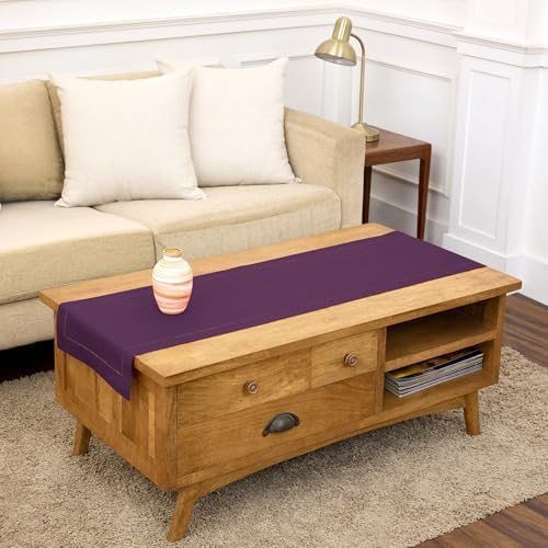 Solino Home Cotton Linen Table Runner Purple Hemstitch, 14 x 48 in by SolinoHome