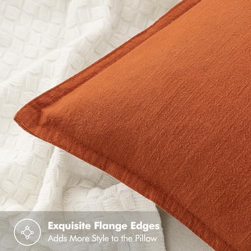 MIULEE Decorative Linen Euro Sham Pillow Covers 26x26 Burnt Orange - Image 2