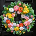 Pinkpuii Spring Wreaths for Front Door 24 Inch Vibrant Spring Summer Wreath with Peonies,Roses,Marigolds,Blueberries & Realistic Fruit Accents (Peach, Lemon)- Ideal for Porch,Entryway,Wall,Window by Pinkpuii