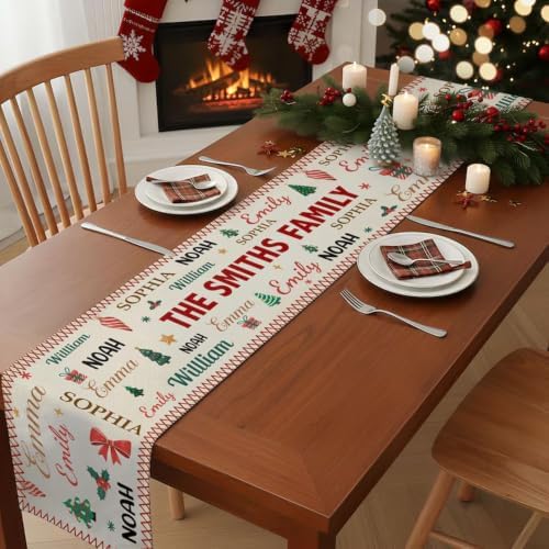 Personalized Family Name Word Christmas Theme Table Runner, Christmas Carpet Runner, Holiday Decoration Gift, Custom Family - Image 3