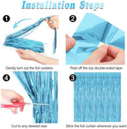 12 Pack Party Decorations, 3.28 FT x 7.05 FT Sky Blue Curtains, Metallic Party Streamers Photo Booth Backdrop Foil Fringe Curtains, Light Blue Winter Wonderland Backdrop Birthday Decor - Image 3