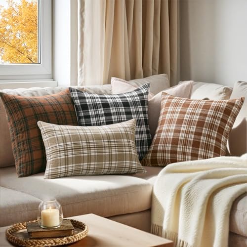 MIULEE Fall Plaid Pillow Covers Scottish Tartan 24x24 Terracotta Brown - Image 3