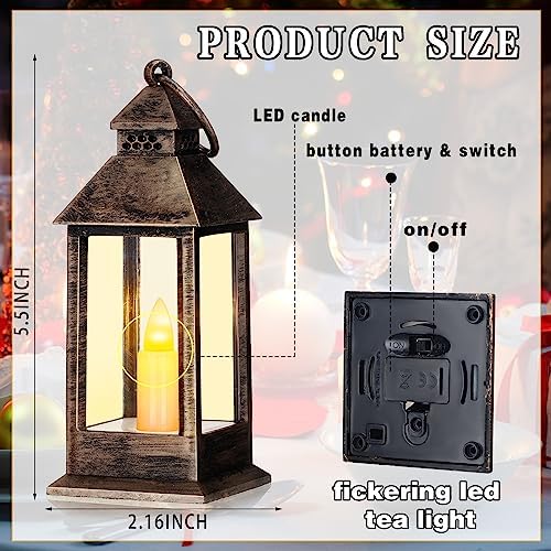 Hoolerry 24set Mini Lantern with LED Candle Halloween Wedding Decor, Rustic - Image 2