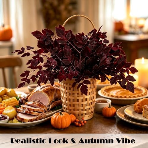 8pcs 24in Artificial Cimicifuga Plum Leaves Stem Fall Autumn Harvest Decor - Image 7
