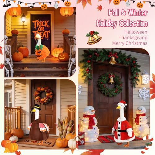 10 Set Porch Goose Outfits for 23" Lawn Goose Statue,All Seasons Goose Clothes Bundle with Valentine St Patrick Easter Spring Floral Raincoat Summer Patriotic Halloween Thanksgiving Christmas Costumes - Image 7