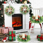 8 PCS Christmas Mini Cabinet Wreath for Kitchen with Ribbon Artificial Eucalyptus Cedar Hanging Garland with Red Whilt Berries Pine Cones for Swag Table Centerpiece Door Window Chair Wall Winter Decor - Image 4