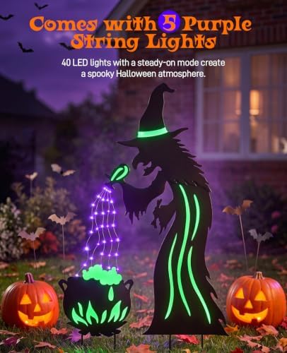 Lewondr 2 Pack Metal Witch Halloween Decorations Outdoor - Image 3