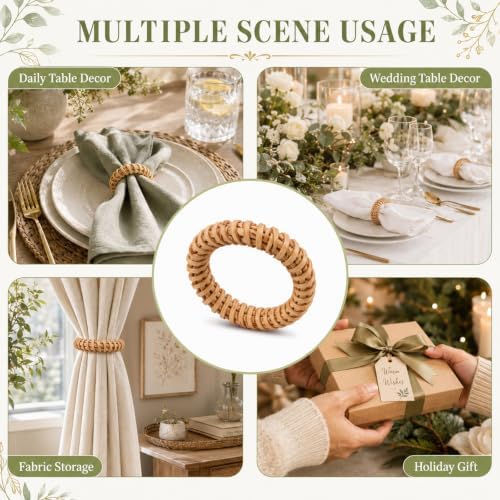 60 Pcs Woven Rattan Napkin Rings Bulk for Wedding Table Decor - Image 5