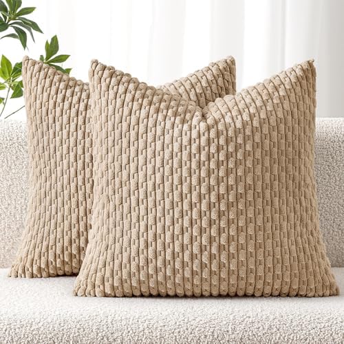 MIULEE Euro Sham Decorative Throw Pillow Covers 24x24 Neutral Tan Corduroy by MIULEE