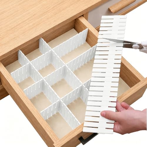 Drawer Divider Adjustable Diy Storage Organizer Separator for Tidying Clutter Cutlery Makeup Clothes of Dresses, Desk & Box in Kitchen Bathroom Bedroom Office (Cut at Will) (White 32PCS) by Bofoho