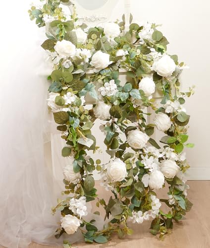Artificial Flower Garland 2pcs 5.4ft Rose & Hydrangea Vine, White Flower - Image 6