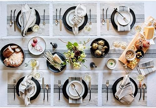 Solino Home 100% Linen Table Runner, 14 x 90 in, Black and Natural Striped - Image 3