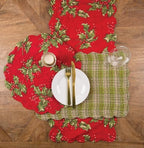 Red Holly Leaves & Berries Cotton Quilted Christmas Table Runner, 14" x 51" - Image 2