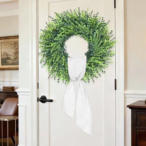 HUZIYAHAN 28In Large Boxwoods Door Wreaths for Front Door Spring Summer Outside All Season Green Year Round Artificial Greenery Wreath for Wall Window Rustic Farmhouse Home Outdoor Indoor Decorations - Image 6