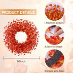26 Inch Fall Wreath for Front Door, Autumn Thanksgiving Decor (Orange) - Image 2