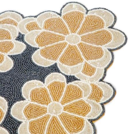 Hand Beaded Gold Silver Floral Runner 13x36 Holiday Décor - Image 4