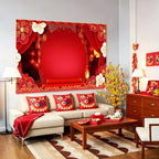 12x8ft Happy Chinese New Year Backdrop Red Curtain Flowers Lantern Photography Background for Family Happy New Year Chinese Theme Party Photo Studio Props Polyester - Image 4
