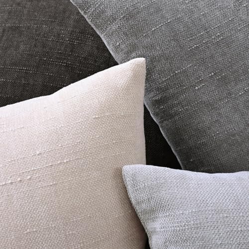 Set of 4 Soft Textured Decorative Throw Pillow Covers 22x22 Inch Cozy Farmhouse Cushion Cover Square Accent Pillow Cases for Bed Couch Sofa Living Room, Light Grey - Image 6